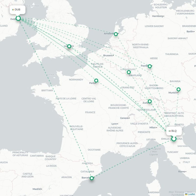 BLQ - DUB route map