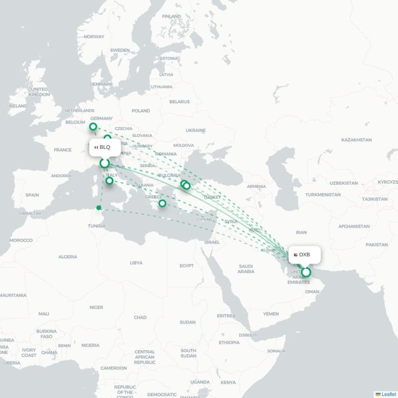 BLQ - DXB route map