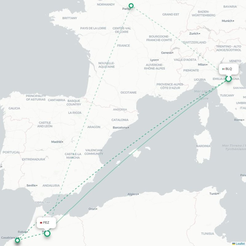 BLQ - FEZ route map