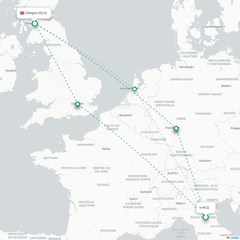 BLQ - GLA route map