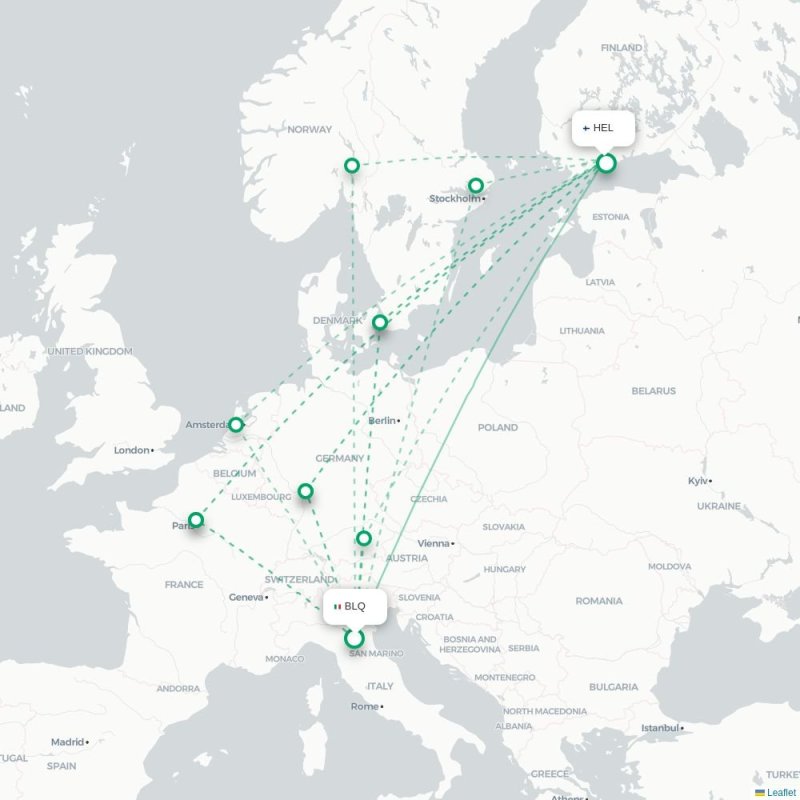 BLQ - HEL route map