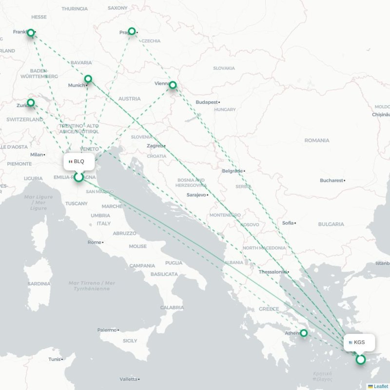 BLQ - KGS route map