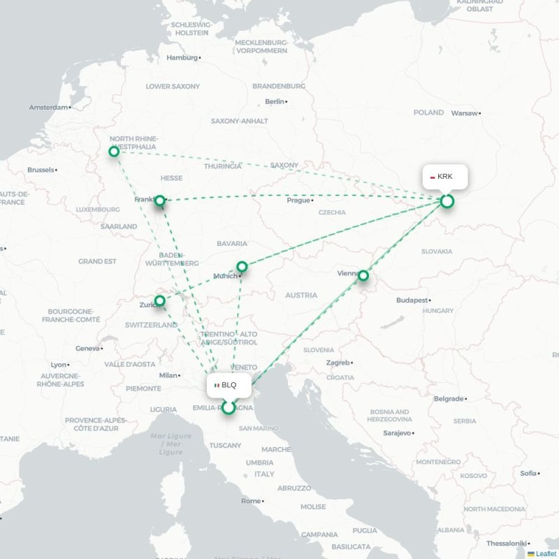 BLQ - KRK route map