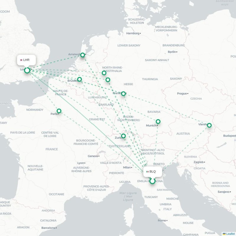 BLQ - LHR route map