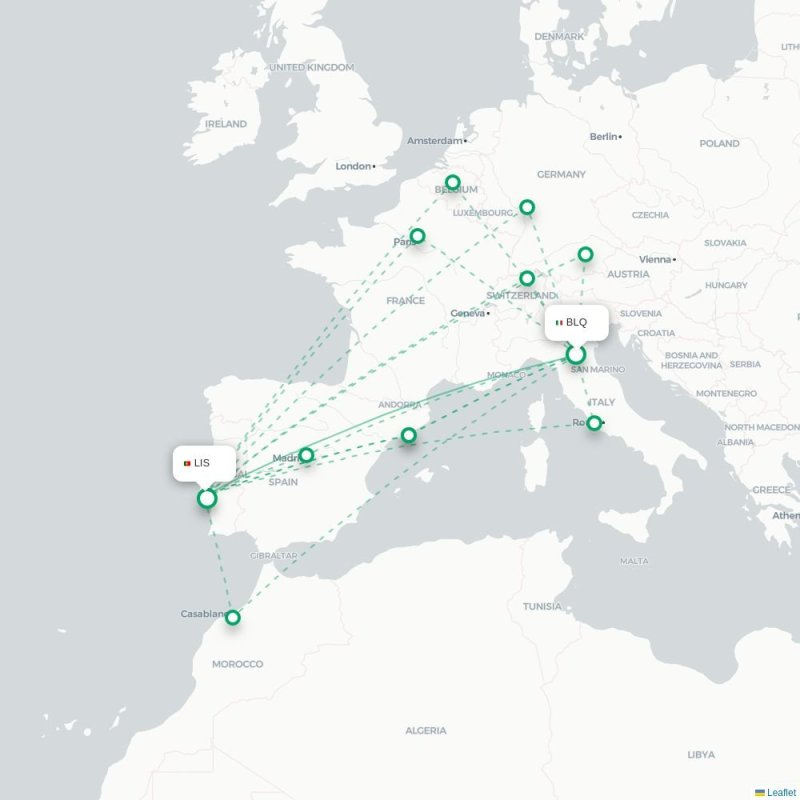 BLQ - LIS route map