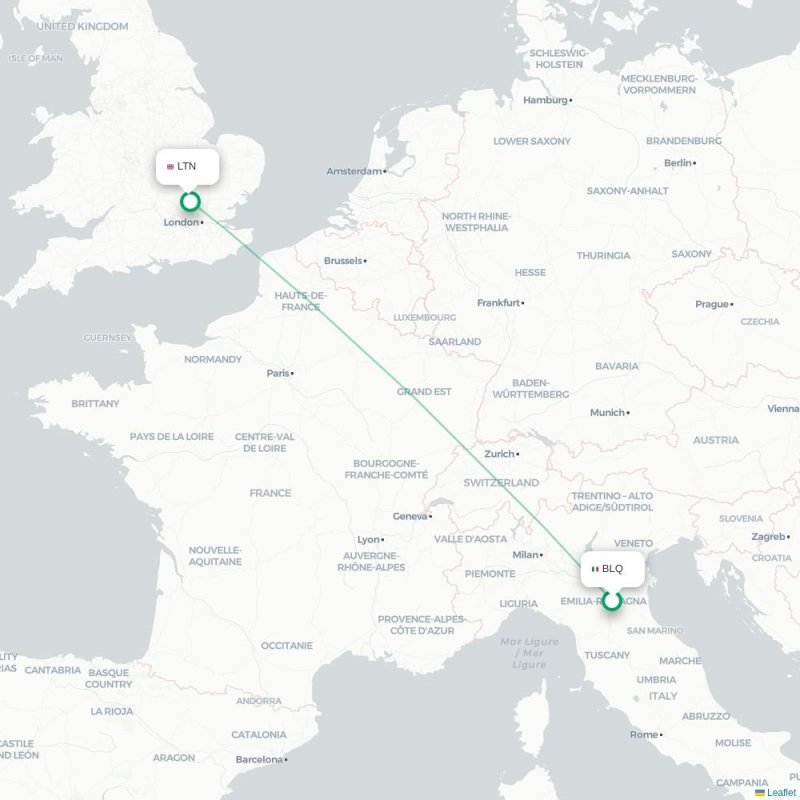 BLQ - LTN route map