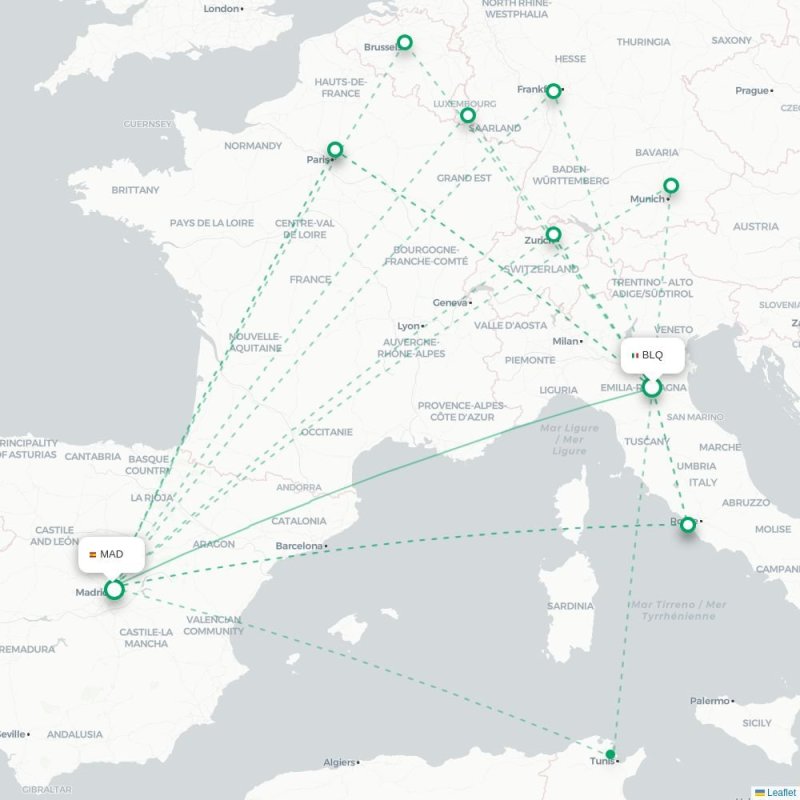 BLQ - MAD route map
