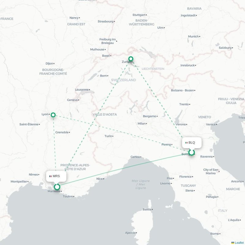 BLQ - MRS route map