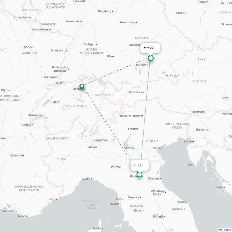 BLQ - MUC route map