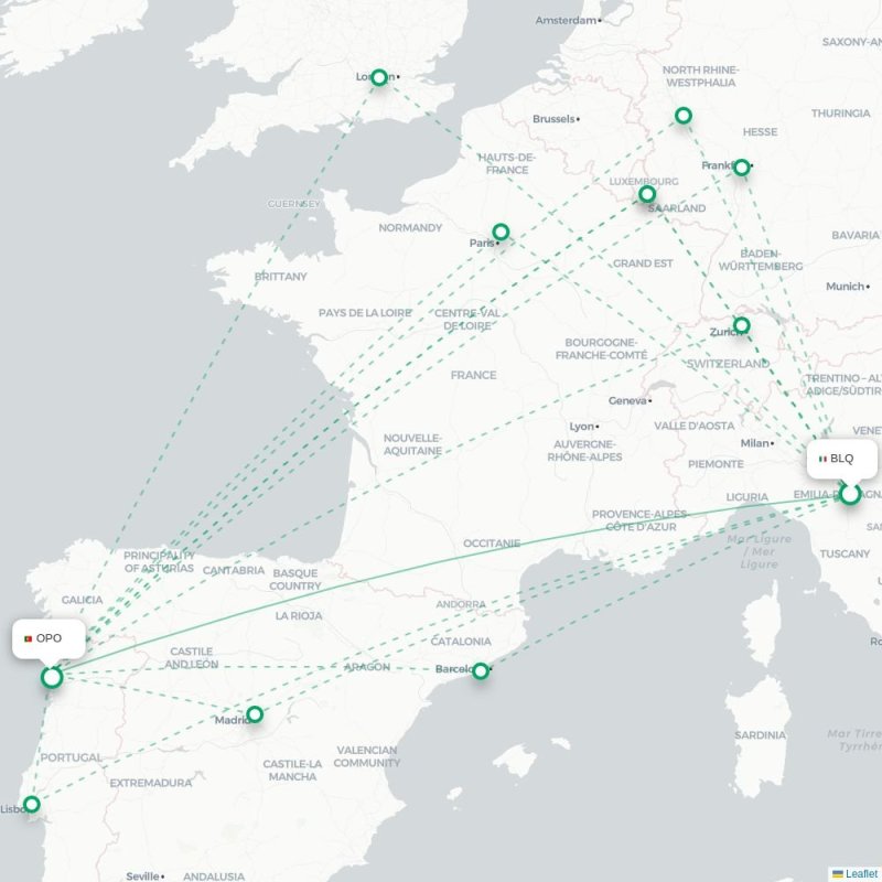 BLQ - OPO route map