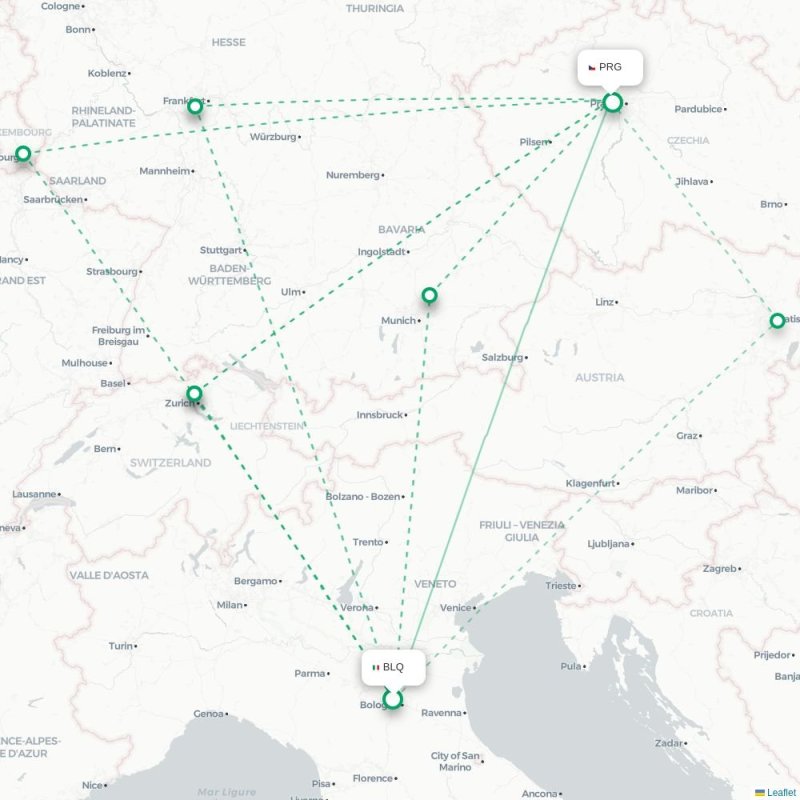 BLQ - PRG route map