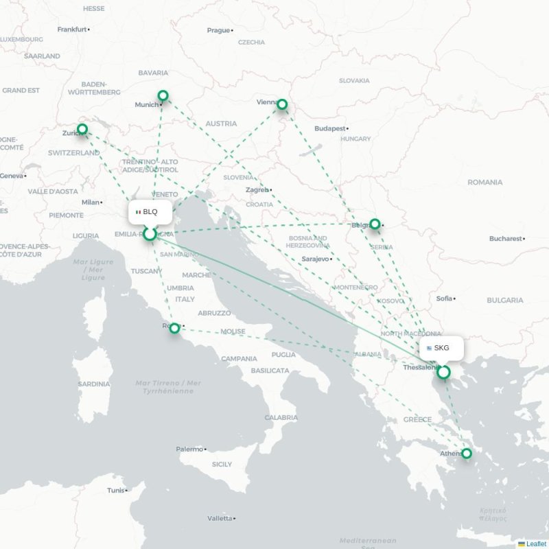 BLQ - SKG route map