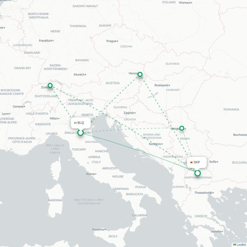 BLQ - SKP route map