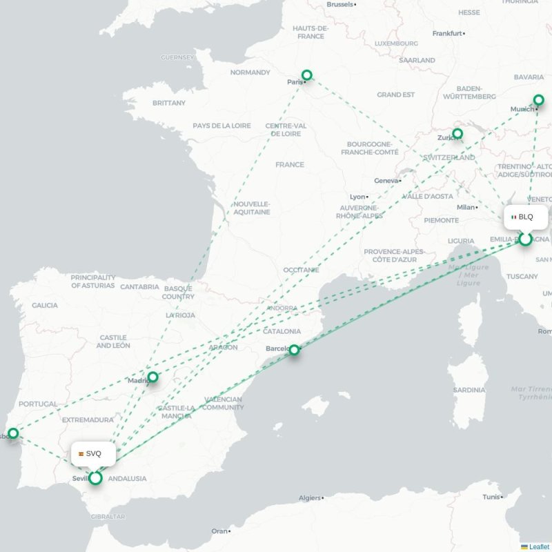BLQ - SVQ route map