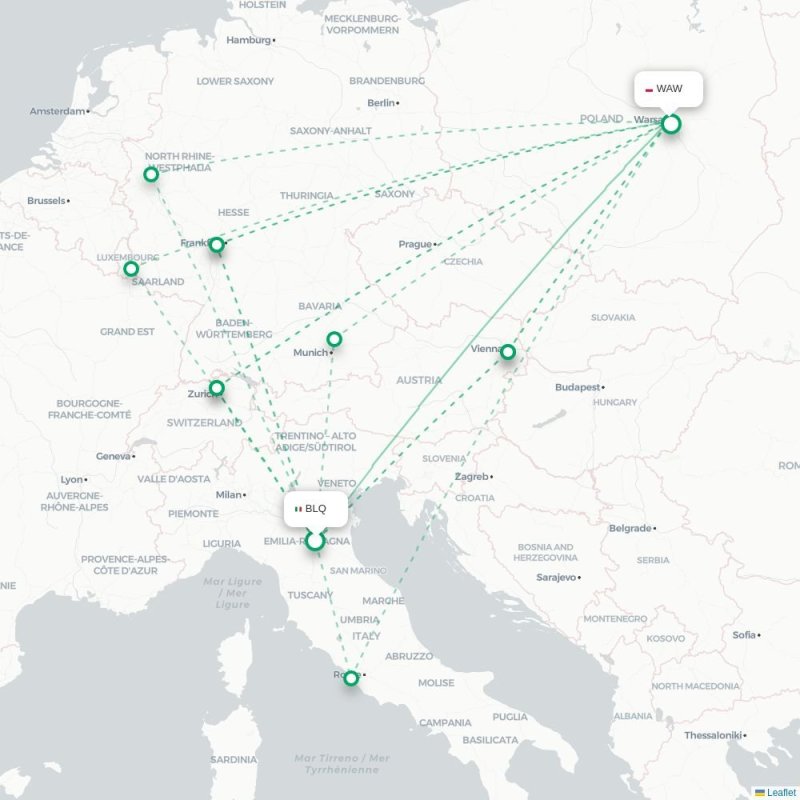 BLQ - WAW route map
