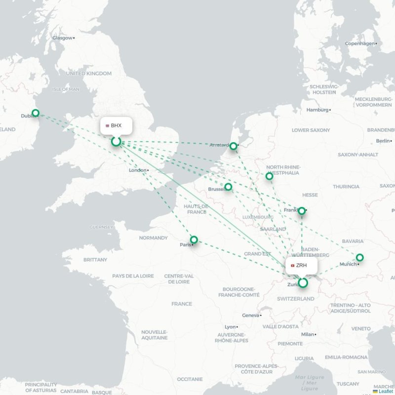BLQ - ZRH route map