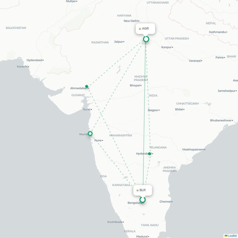 BLR - AGR route map