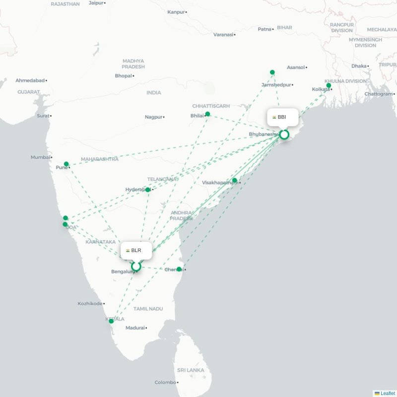 BLR - BBI route map