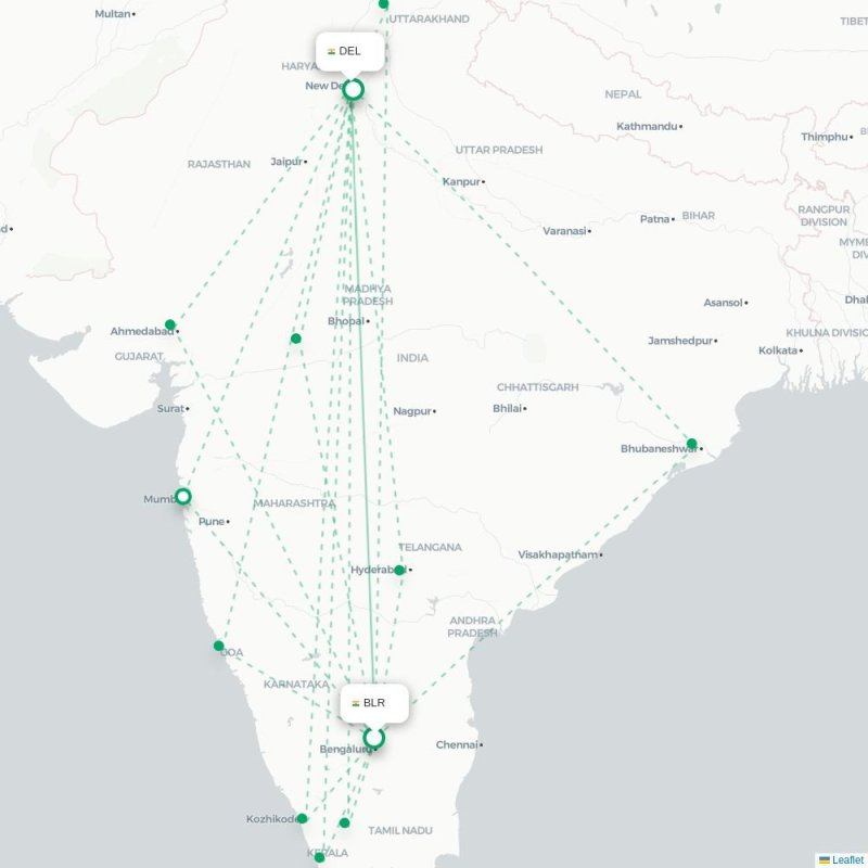 BLR - DEL route map