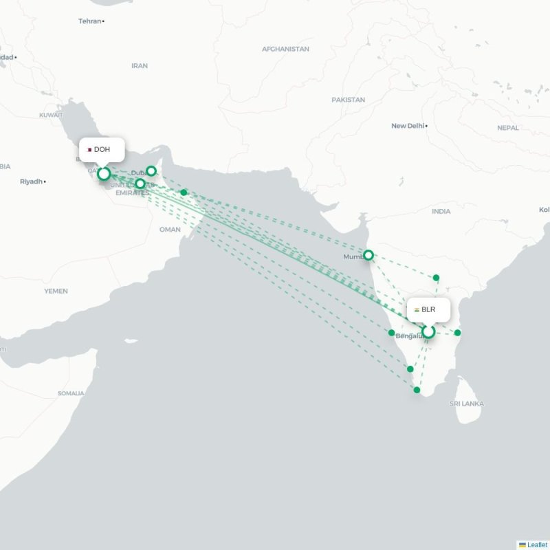 BLR - DOH route map