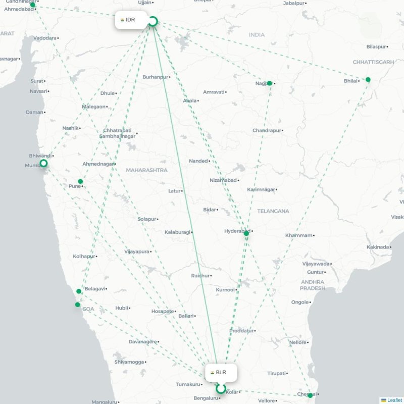BLR - IDR route map