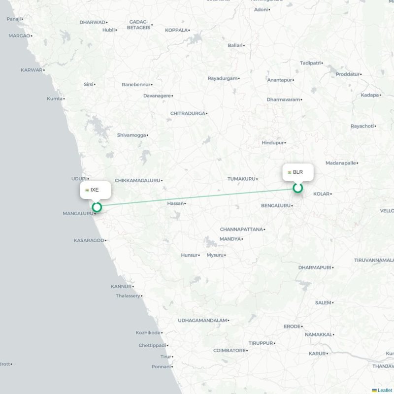 BLR - IXE route map