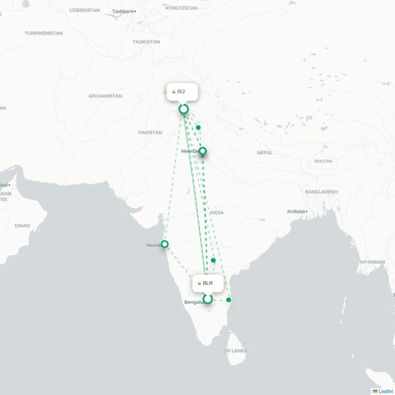 BLR - IXJ route map