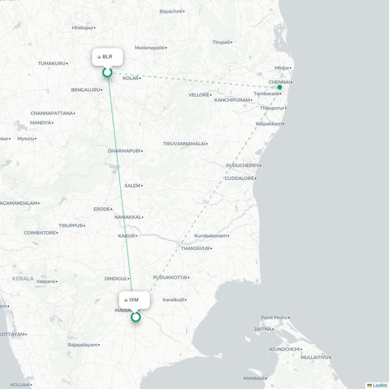 BLR - IXM route map