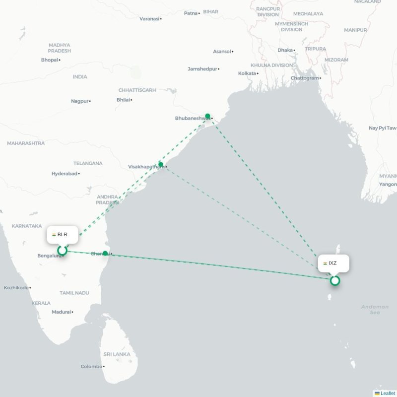 BLR - IXZ route map