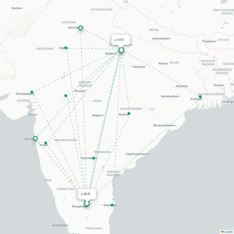 BLR - LKO route map