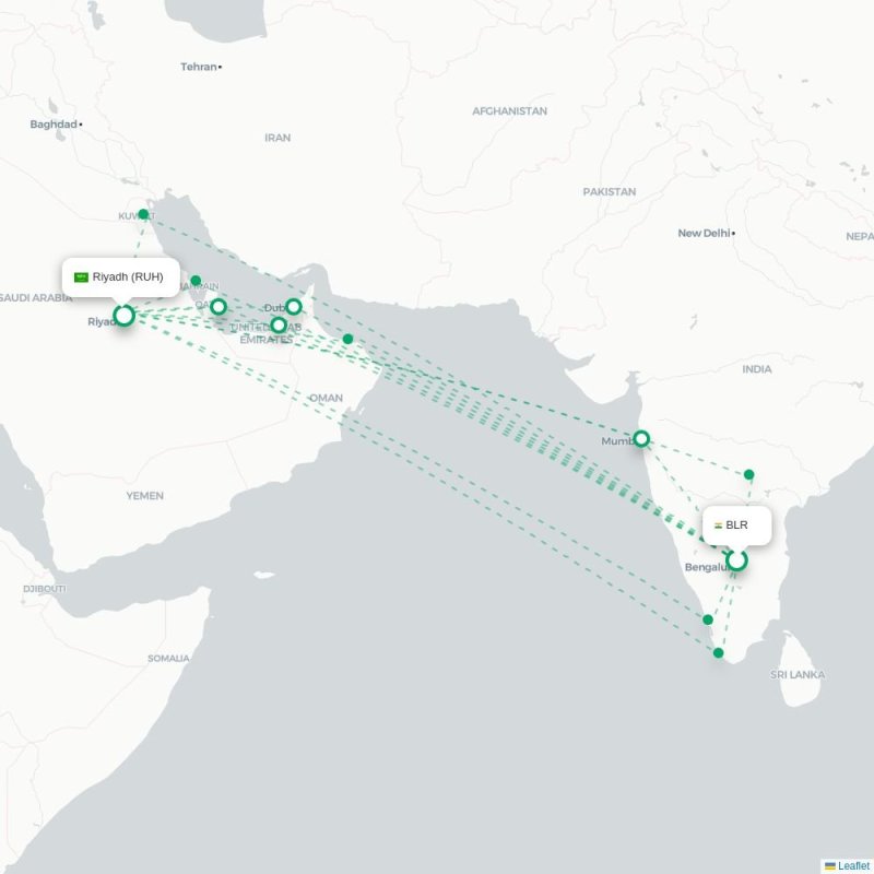 BLR - RUH route map