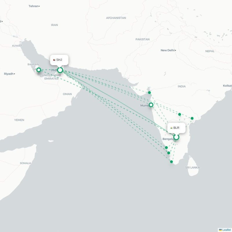 BLR - SHJ route map