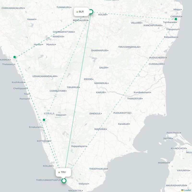 BLR - TRV route map