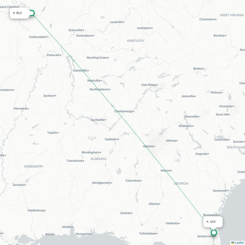 BLV - JAX route map