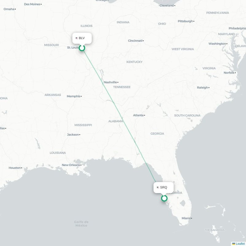 BLV - SRQ route map