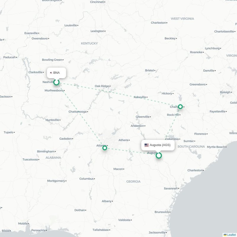 BNA - AGS route map