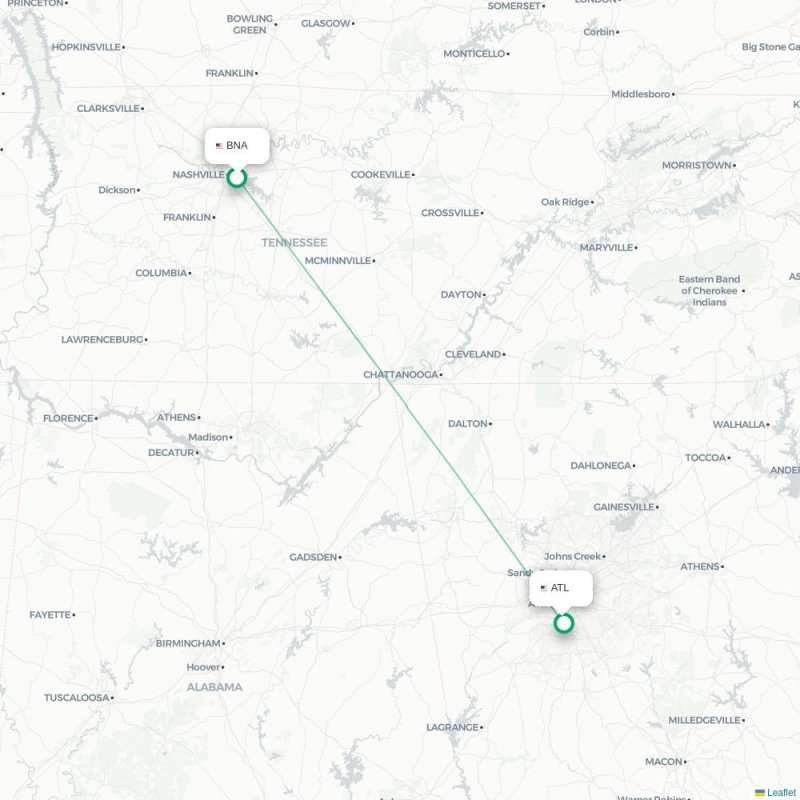 BNA - ATL route map