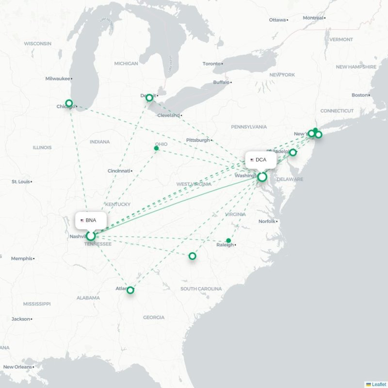 BNA - DCA route map