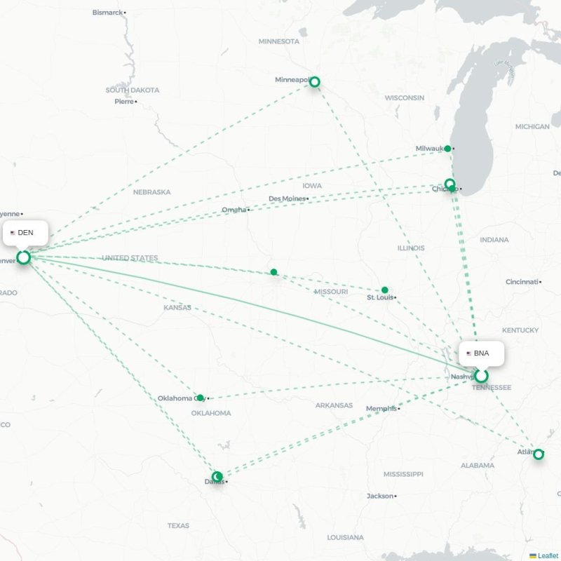 BNA - DEN route map