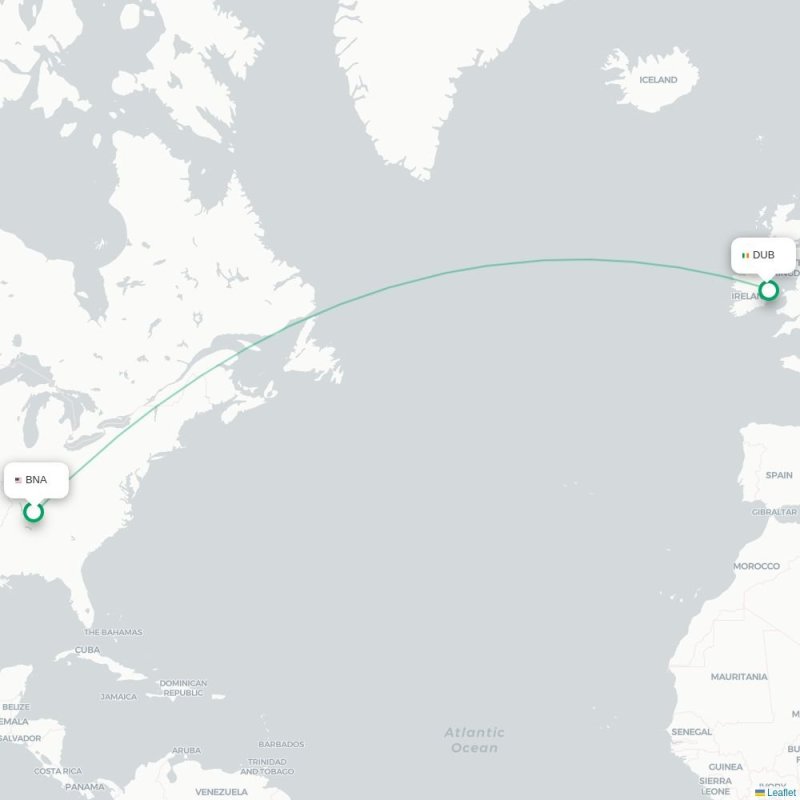 BNA - DUB route map