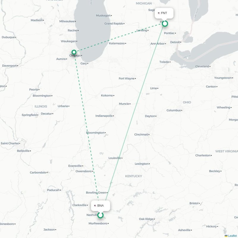 BNA - FNT route map