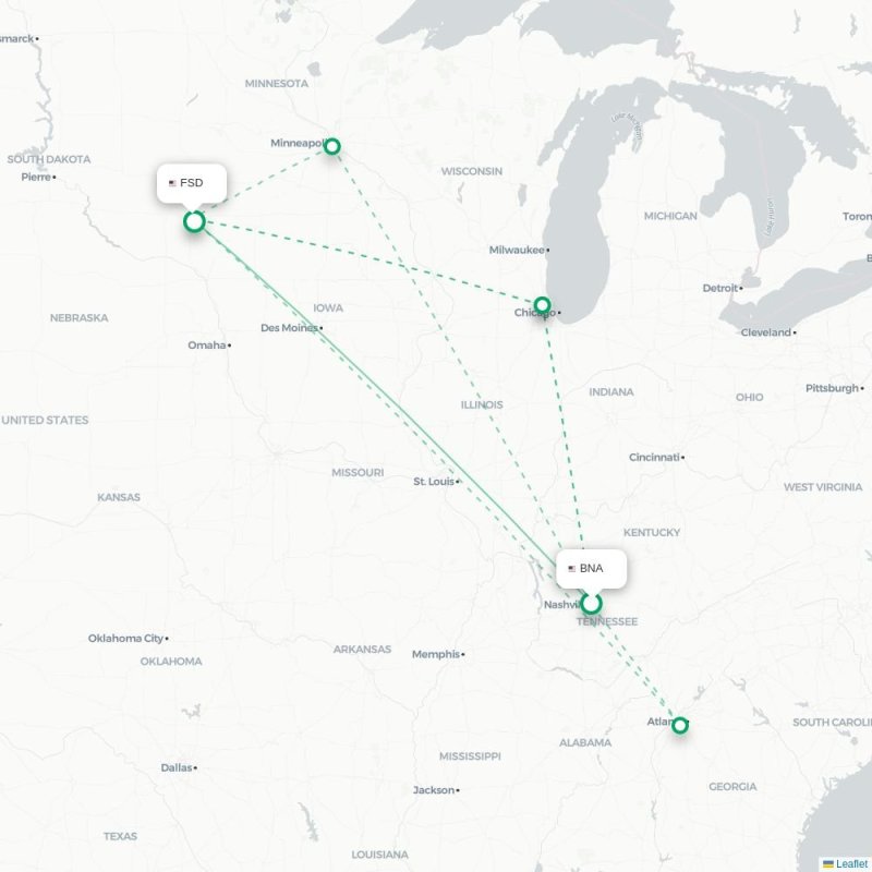 BNA - FSD route map