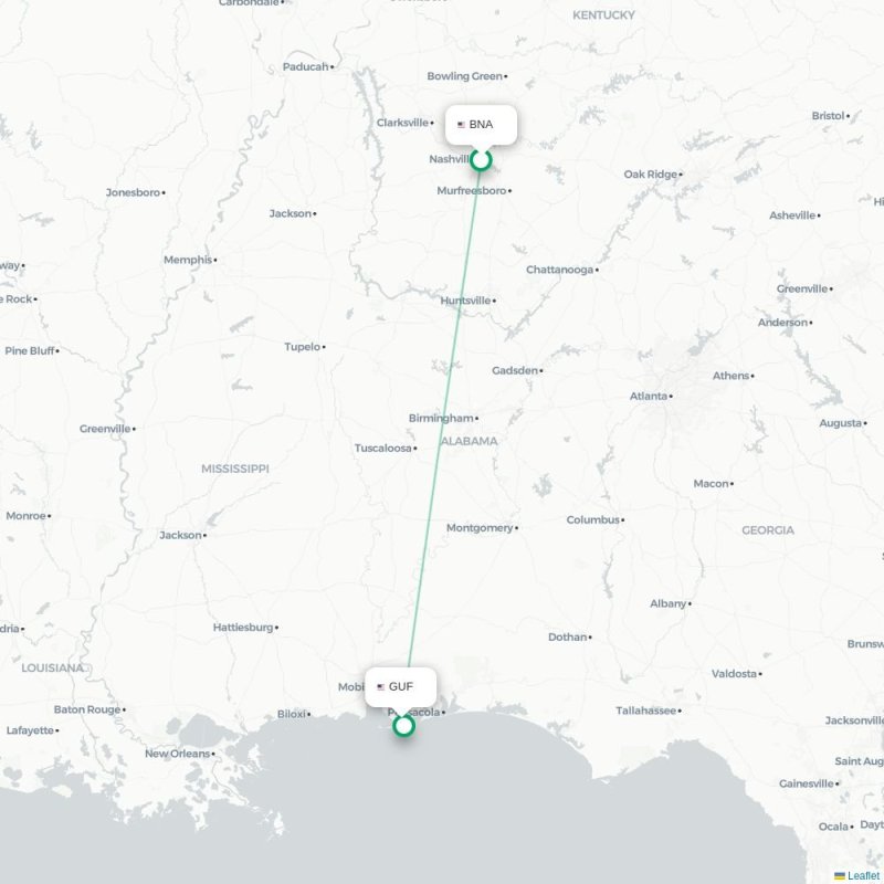 BNA - GUF route map