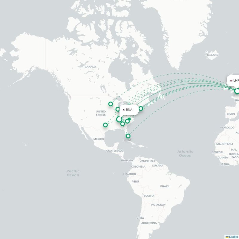 BNA - LHR route map