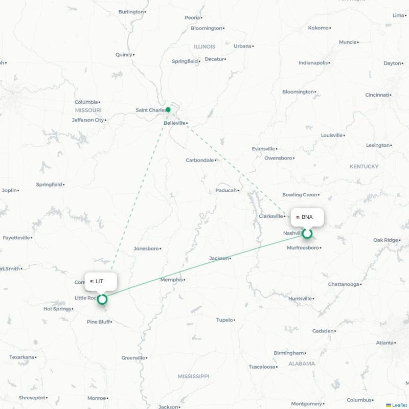 BNA - LIT route map
