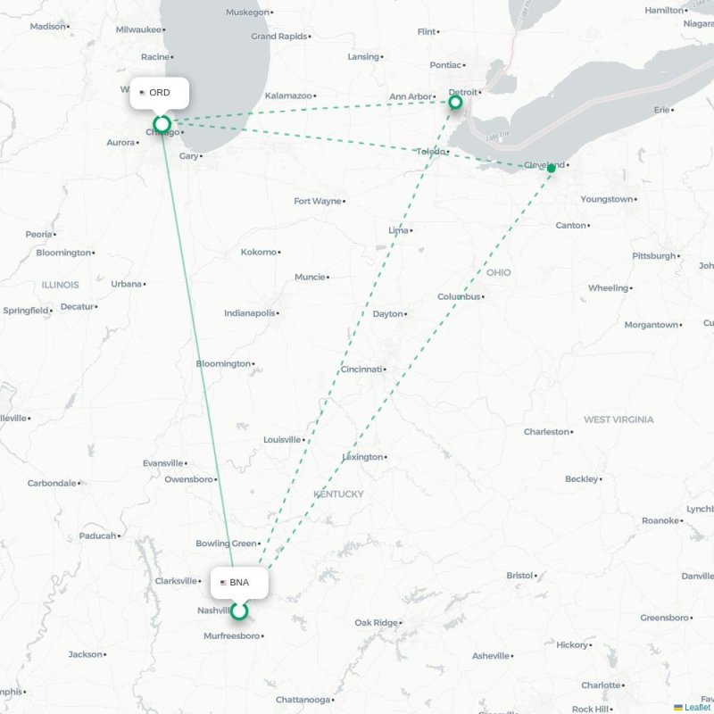 BNA - ORD route map