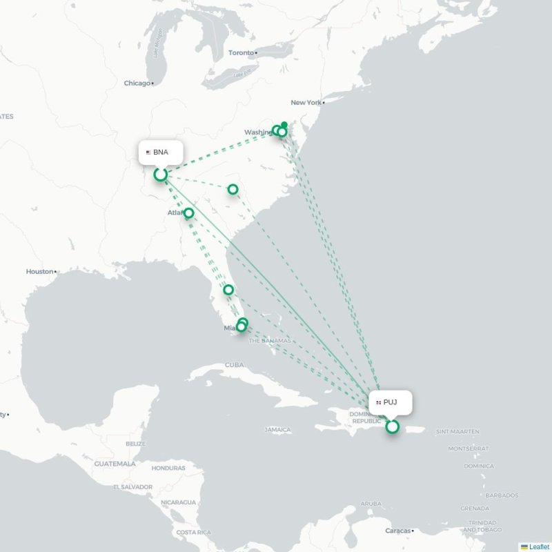 BNA - PUJ route map