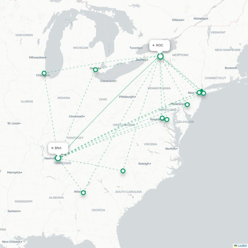 BNA - ROC route map