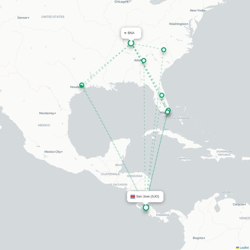 BNA - SJO route map