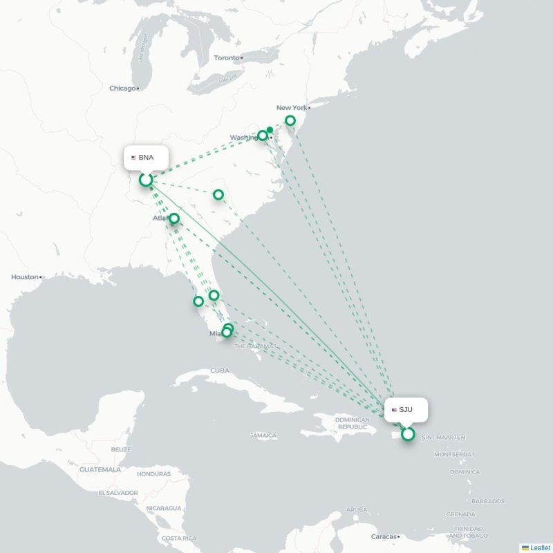 BNA - SJU route map